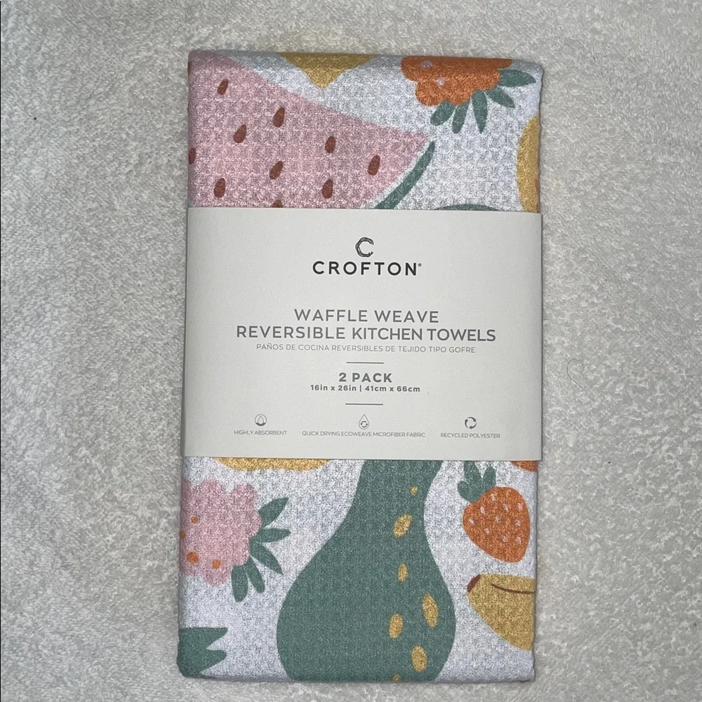 Crofton 2-Pack Fruit Mix Waffle Weave Reversible Gingham Kitchen Towels